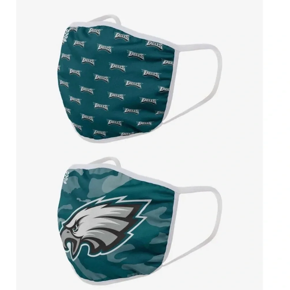 FOCO NFL PHILADELPHIA EAGLES 2 PACK FACE COVERINGS MASKS GREEN BLACK NWT